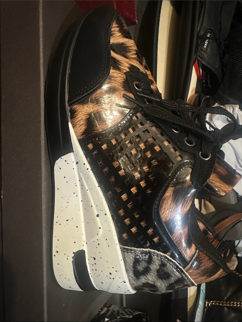 Leopard Print Wedge Sneakers - Black & Brown